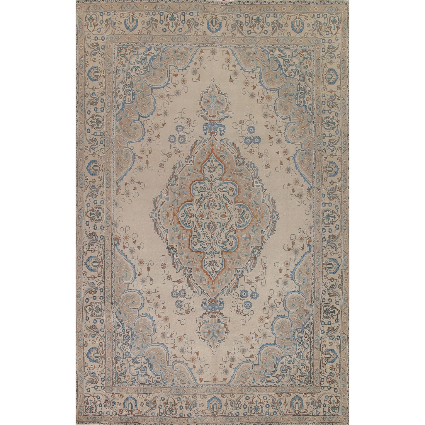 Hand Knotted Oriental 100% Wool Carpet Traditional Medallion Beige & Ivories Tabriz Area Rug - 13' 0'' X 9' 7''