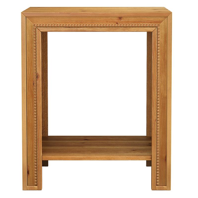 2-Tier Solid Wood End Table with Storage Shelves, Side Table Nightstand for Living Room Bedroom