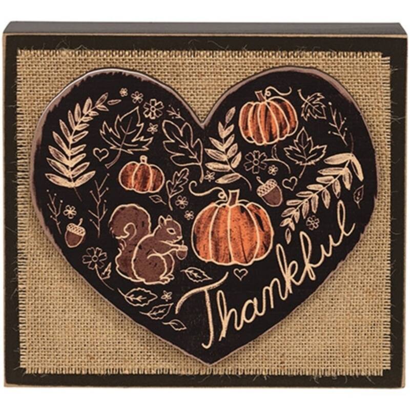 Thankful Fall Layered Heart & Burlap Box Sign - Multi - Multi