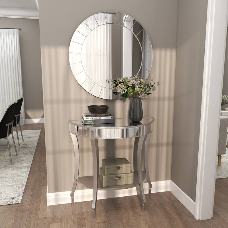 Silver Wood Mirrored 1 Shelf Console Table with Mirror (Set of 2) - 32 x 14 x 32