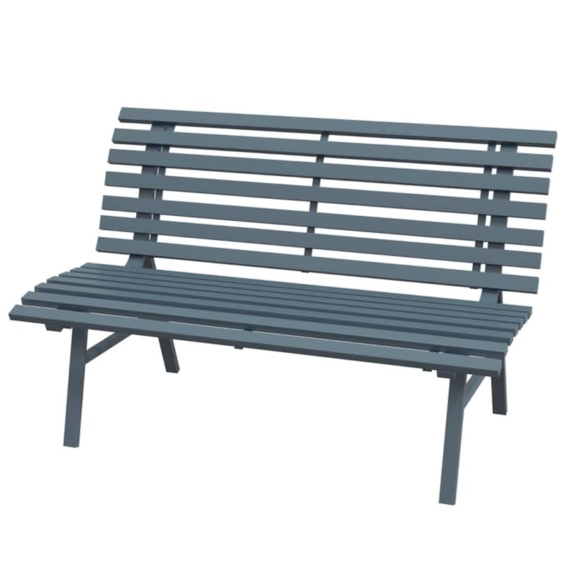 Aluminum Double-Seater Garden Bench with Slatted Design - 48.5" W x 26.5" D x 31" H - Blue