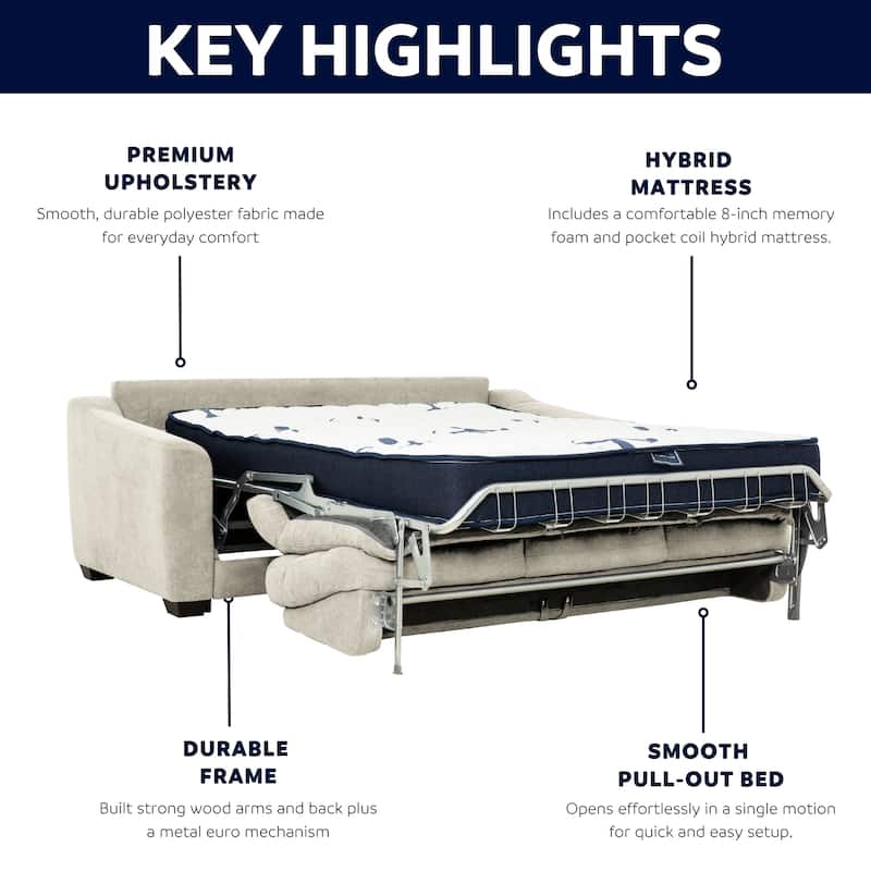 Stearns & Foster® Luca 83 in. Queen Pull Out Sofa Bed with 8 in. Hybrid Mattress