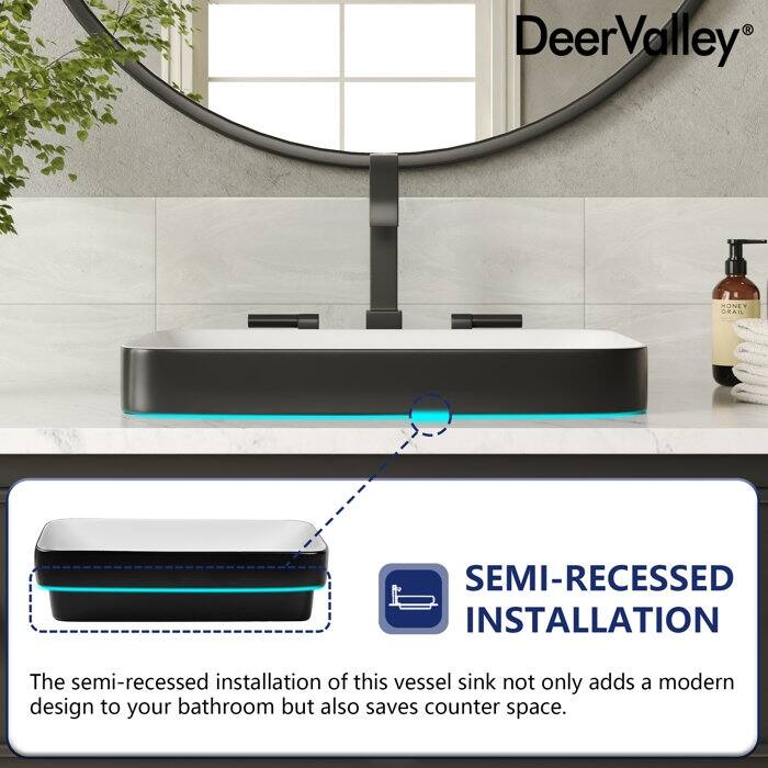 DeerValley Ally 12'' White Ceramic Rectangular Vessel Bathroom Sink