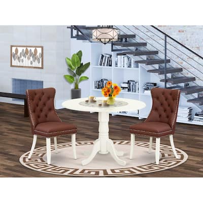 3-Piece Linen white Solid Wood Top-Round Upholstered Dining Room Set -Seats 4