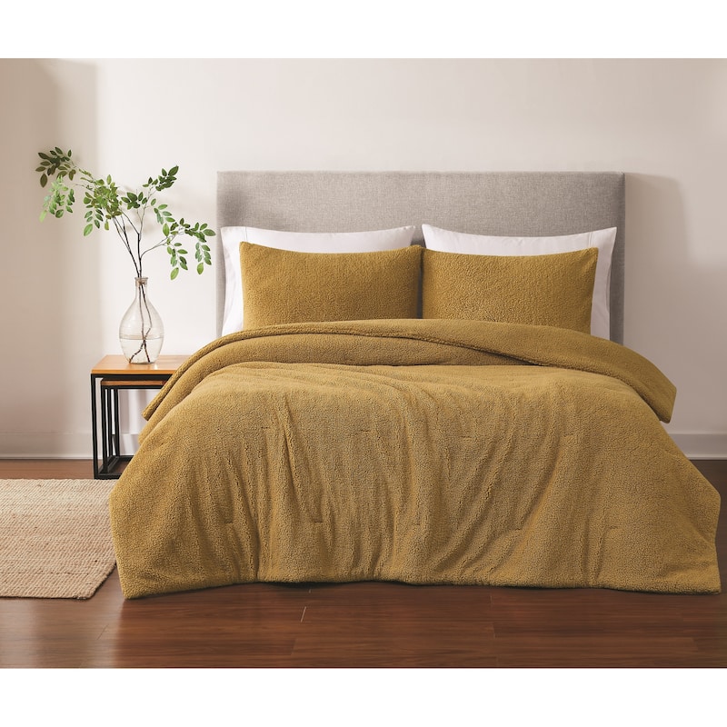 Brooklyn Loom Oversized Marshmallow Sherpa 3 Piece Comforter Set - Mustard - King