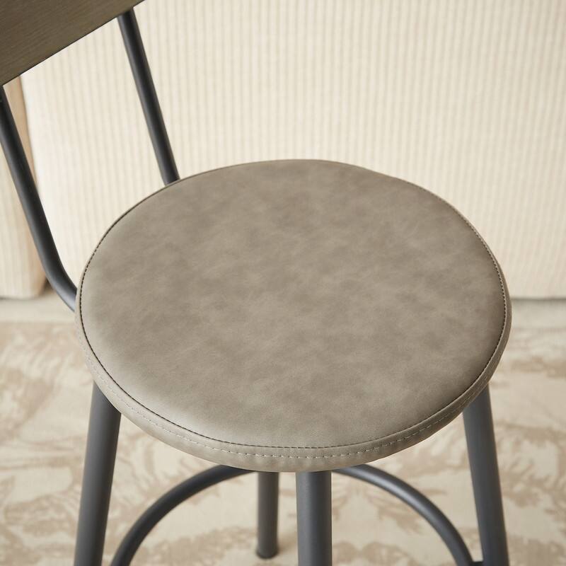 Rustic Long Bar Table Set with 3 PU Upholstered Bar Stools for Kitchen Breakfast Table