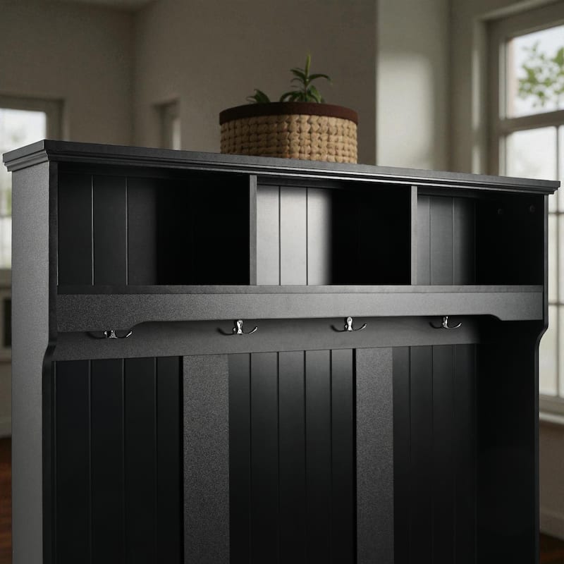 47.2'' Wide 5-in-1 Hall Tree with Bench, Cushion, Shutter Doors & 4 Hooks, Entryway Storage Organizer Cabinet