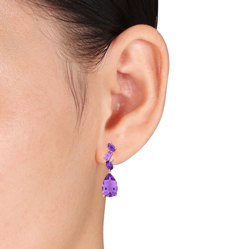 Miadora 7 1/5ct TGW Oval & Pear Shape Amethyst and Rose de France Diamond Accent Earrings 10k Rose Gold