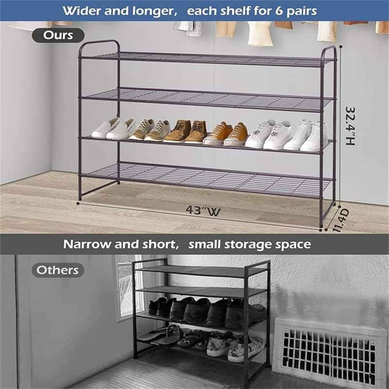 4-Tier Long Shoe Rack - 11.4"D x 43"W x 32.4"H