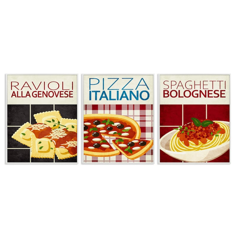 Stupell Classic Italian Pasta Meals Framed Giclee Art Design By Kim Allen (Set of 3) - 16 x 20 - White
