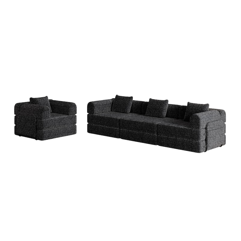 Set of 2 Loveseat Couch Chenille Modular Splicing Sectional Sofa Convertible Sleeper Sofa Bed with Side Pockets and Pillows