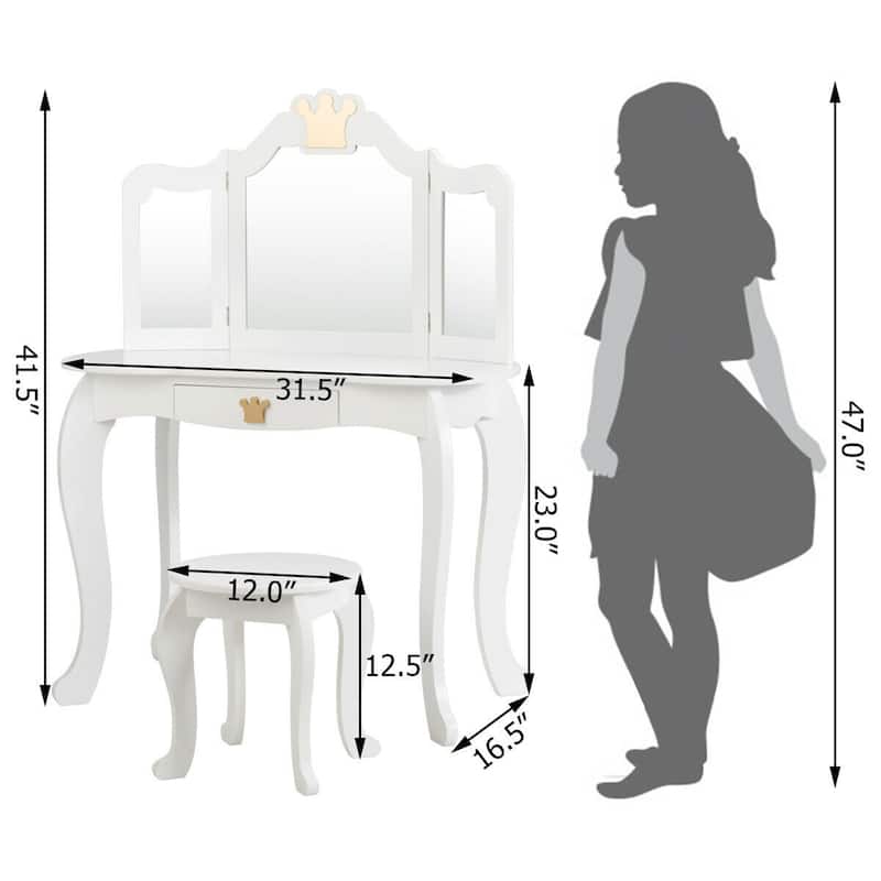 Gymax Kids Makeup Dressing Table Chair Set Princess Vanity & - See Details
