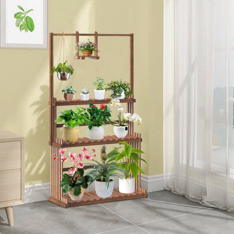 57 inches Tall Wood Plant Stand Flower Pot Rack Hanging Shelf