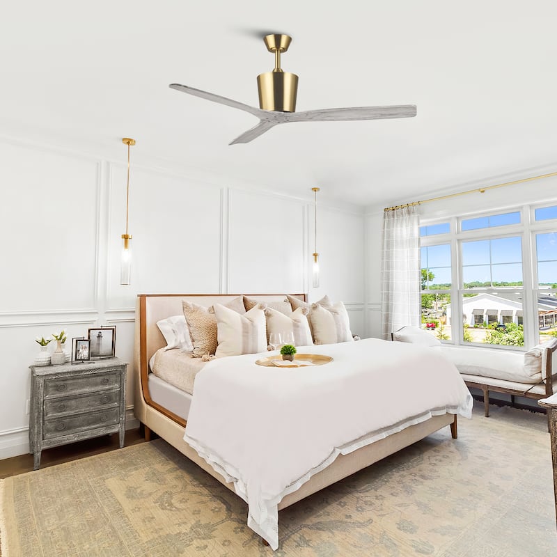 54" Farmhouse Solid Wood 3-Blade DC Reversible Ceiling Fan with Remote, No Light