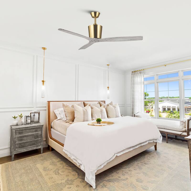 54" Modern Gold Indoor Ceiling Fan with Solid Wood Blades, 6-Speed DC Motor and Remote Control