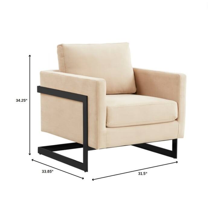 LeisureMod Lincoln Modern Velvet Arm Chair with Black Steel Frame - 35"
