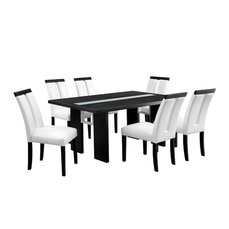 Lumina Modern Black and Beige Faux Leather Light Up Two-tone 7-Piece Dining Set by Furniture of America