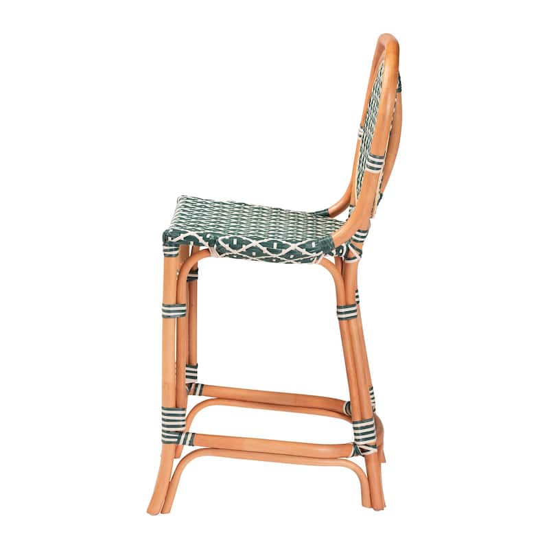 Mattie Rattan Bistro Counter Stool - Handwoven Accent Seating with Backrest for Kitchen Island or Indoor/Outdoor Lounge
