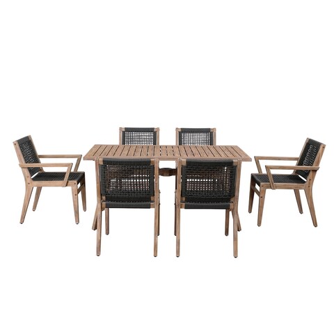 Ove Decors Quinn Patio 7-Piece Dining Set in Wood Look Brown Finish