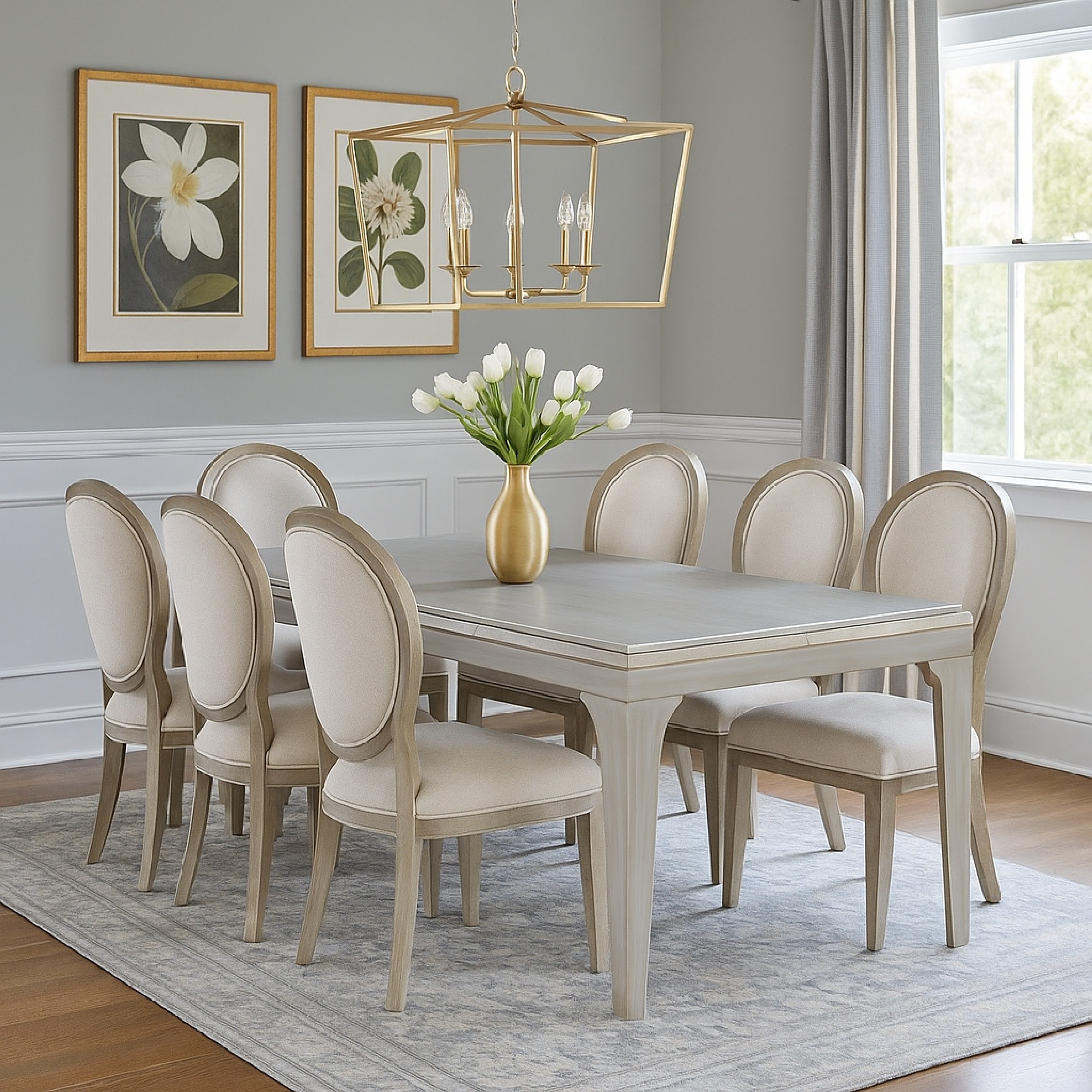 Diocles Contemporary Style Dining Table With Tapered Legs, Silver