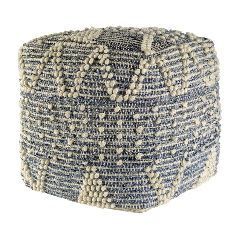 Blue Geometric Pouf Ottoman for Living Room or Bedroom - Blue
