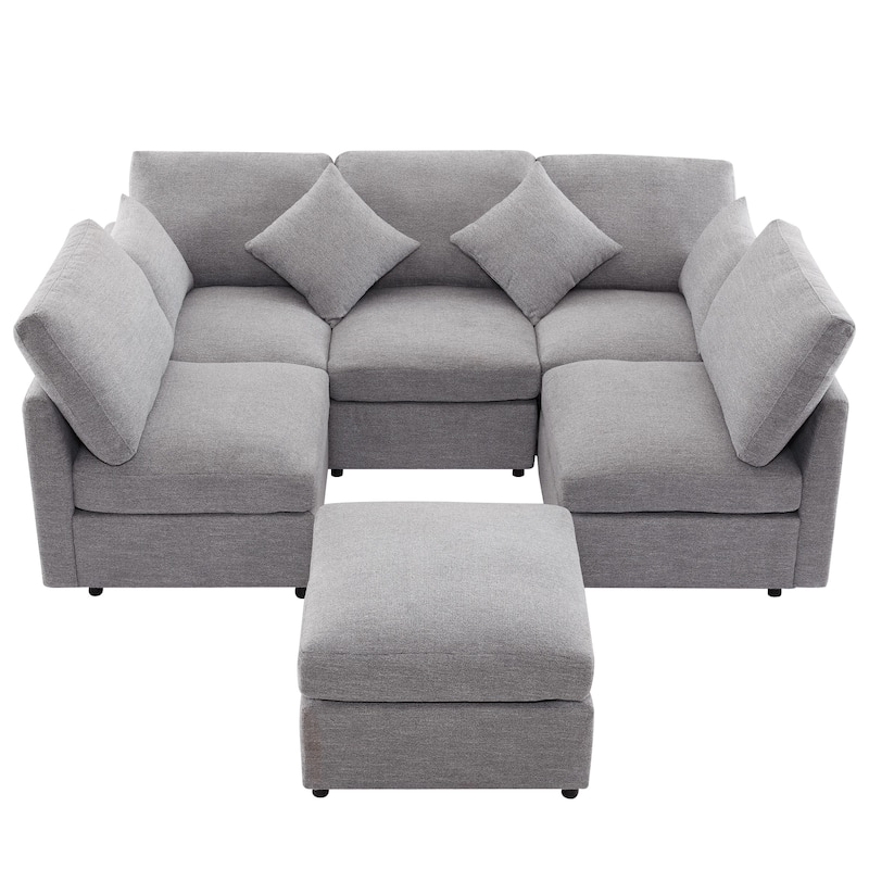 U-shaped Sofa Modular Sectional Sofa with Movable Ottoman and 2 USB Ports Sleeper Recliner Sofa Couch for Living Room