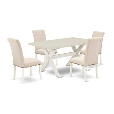 HomeStock 5-Piece Natural Oak Finish Solid Wood Top Dining table with 4-Chairs with Lattice Back