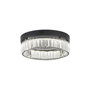 1-Light Black Dimmable LED Flush Mount With Clear Crystals
