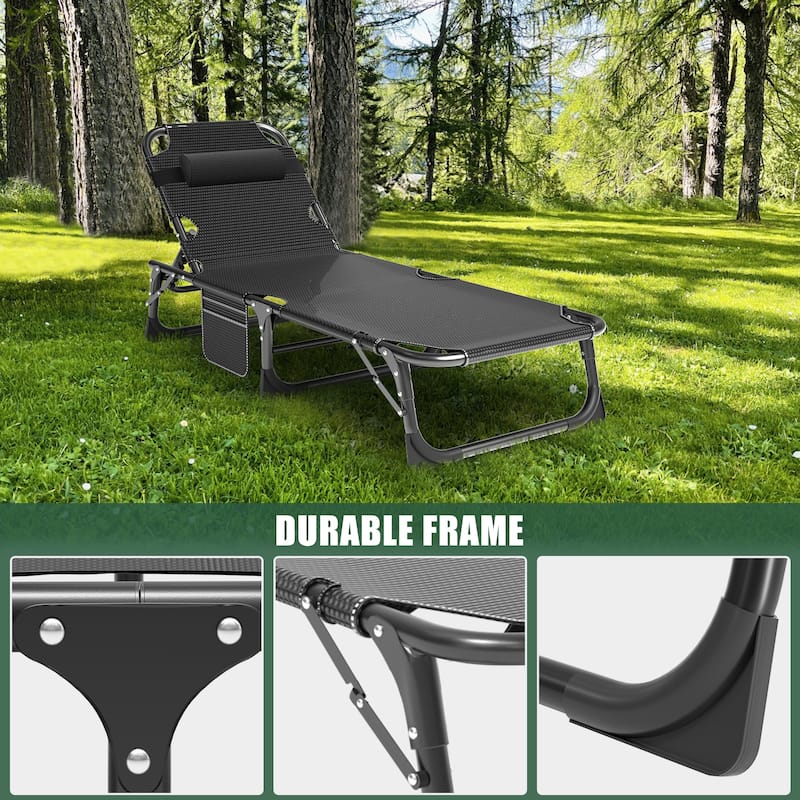 DoCred Camping Cot, Adjustable Reclining Folding Patio Chair Lounge - 75.2"x26.8"x11.8"