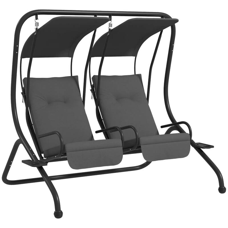 Cozy 2-Seater Outdoor Swing Chair with Cup Holder and Removable Canopy