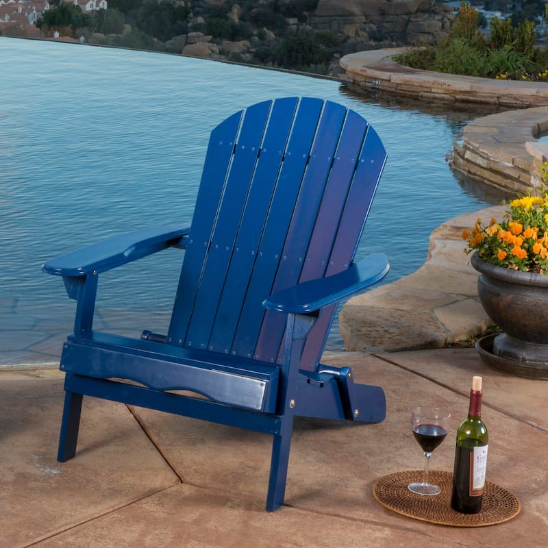 Blue Adirondack Chair Folding Patio Seating with Slatted Backrest, Leisure Chair Reading Chair Leisure Chair