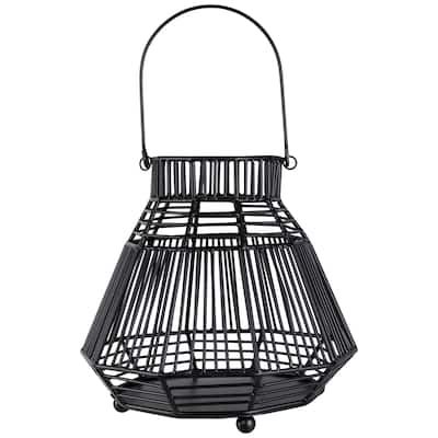 Medium Iron Geometric Hurricane Candle Lantern - 8.25" - Black