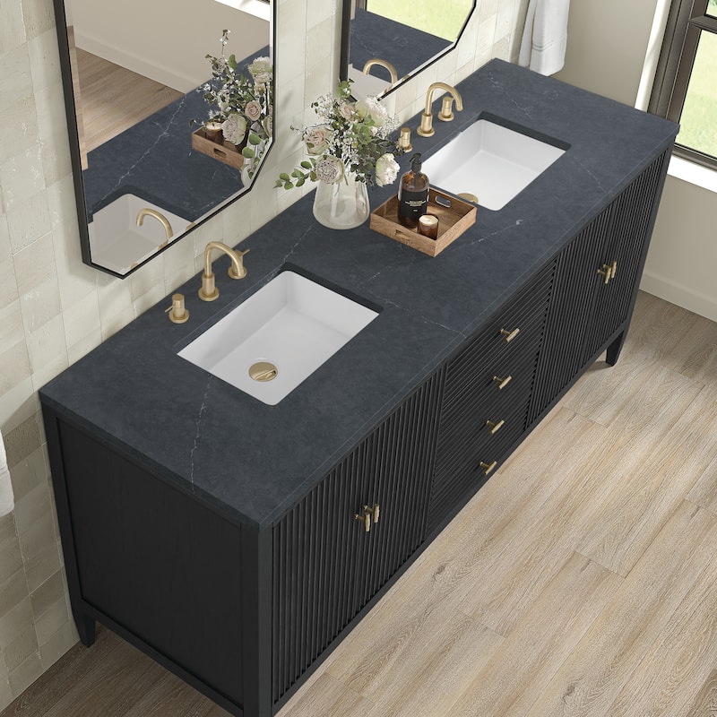 James Martin Vanities Myrrin 72" Vanity, Carbon Oak - Charcoal Soapstone