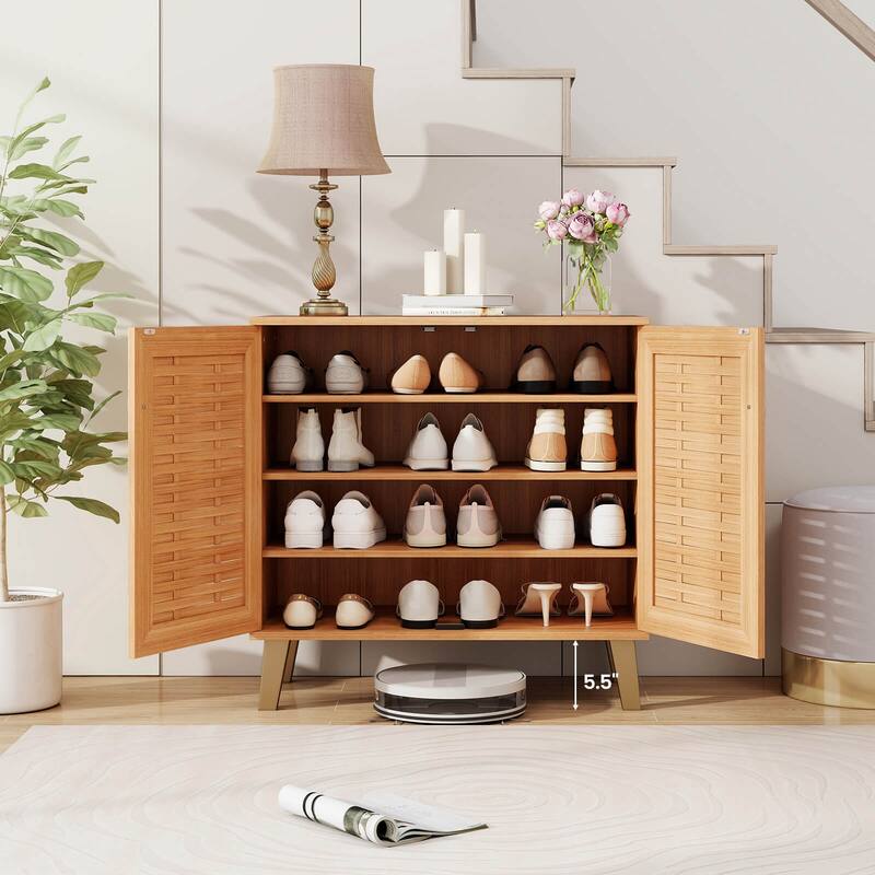 Costway 2-Door Shoe Cabinet with Ventilated Woven Doors & 3 Removable - See Details