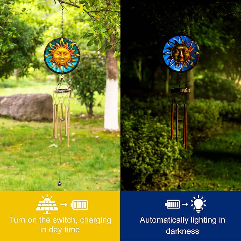 Adeco Wind Chimes with Solar Powered LED Lights