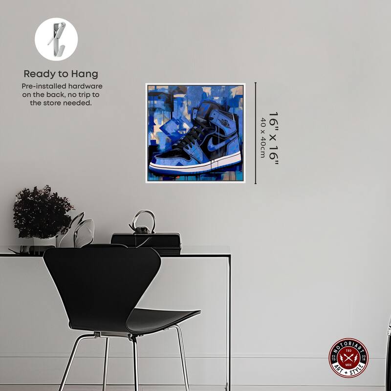 Notoriart Blue Brush Sneakers Framed Sneaker 1 Piece Canvas Wall Art