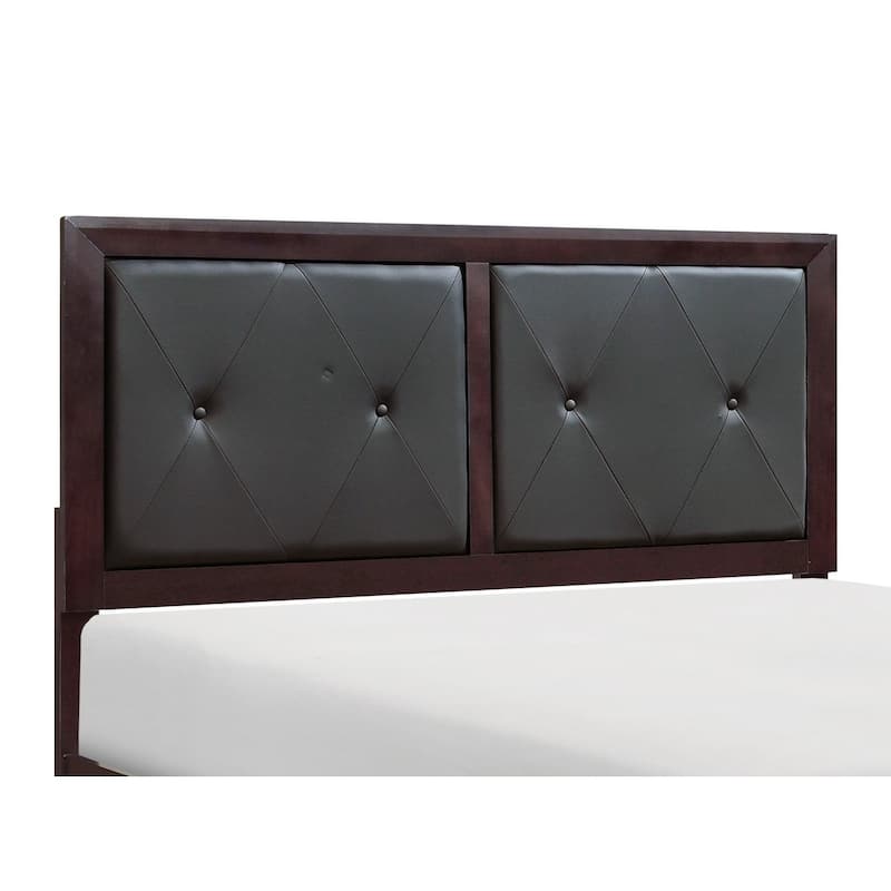Queen Size Faux Leather Upholstered Bed with Button-Tufted Headboard in Espresso Finish