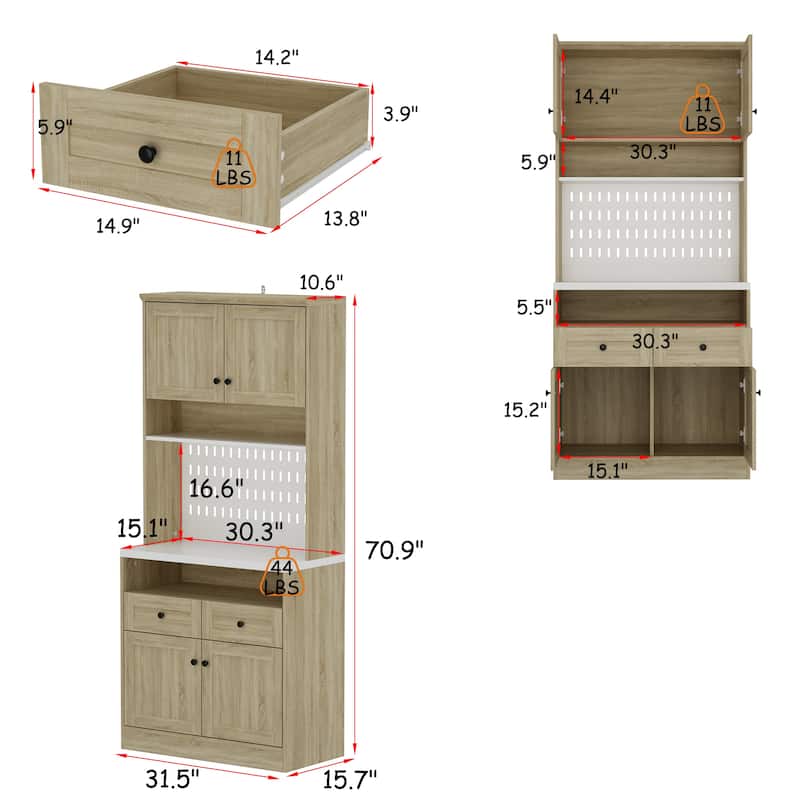 Tall Kitchen Pantry Cabinet Microwave Shelf and Storage Drawers Coffee Bar Cabinet Buffet Hutch Cabinet