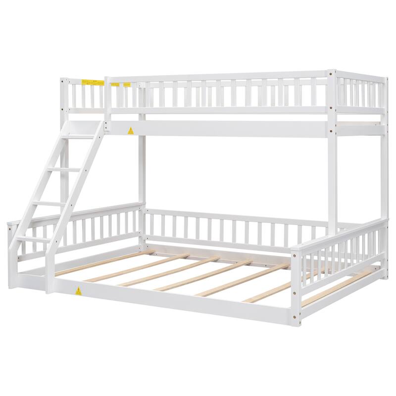 Twin XL over Queen Bunk Bed with Ladder and Guardrails in White