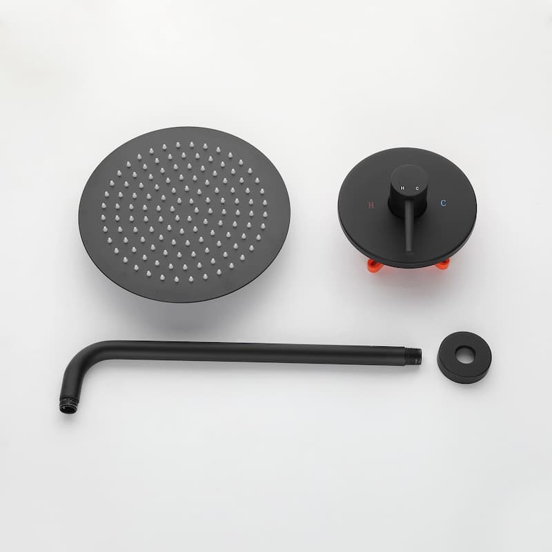Wall Mounted Shower Faucet With Rough-in Valve Modern Complete Shower System Rainfall 10 Inch Round Shower Head Tirm Kit Set