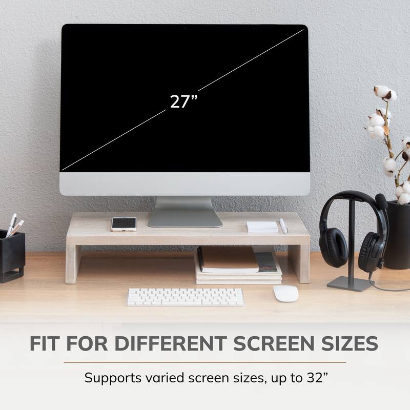 Jani Wood Monitor Stand Riser Desk - Ergonomic Design Stand, Desktop Organizer Table for Home, Office Workspace, Gaming Desk