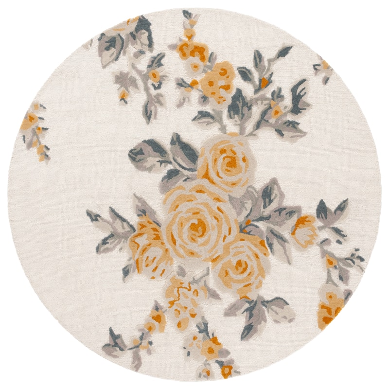 SAFAVIEH Handmade Jardin Kathchen French Country Floral Wool Rug - 6' Round - Ivory/Gold