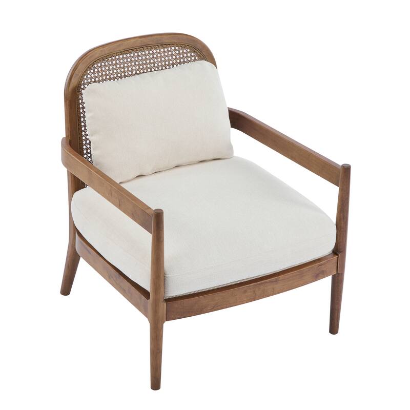 [Set of 2] 26.6" Mid-Century Modern Accent Chair with Light Brown Finish Solid Wood Frame and Rattan Backrest
