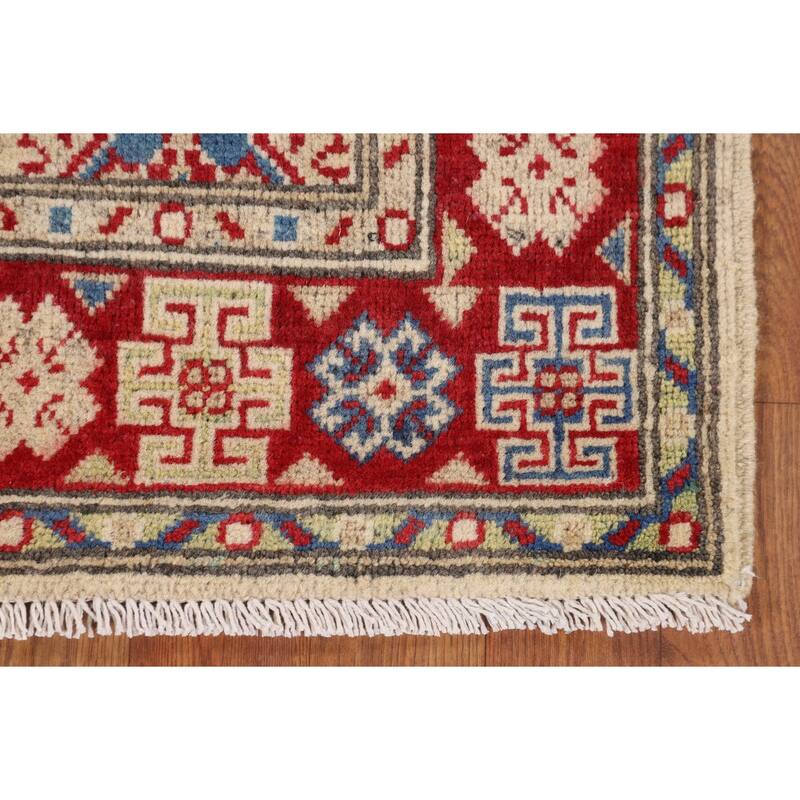 Beige Traditional Kazak Foyer Rug Hand-Knotted Wool Carpet - 2'9" x 4'0"