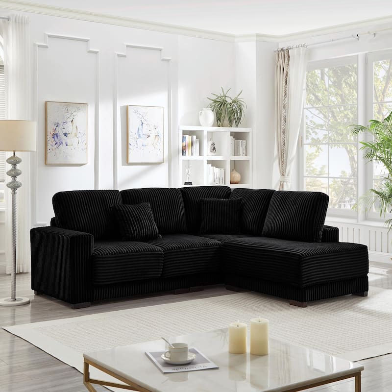 93" Sectional Sofa, L-Shaped with Reversible Chaise Lounge, Upholstered in Soft Corduroy