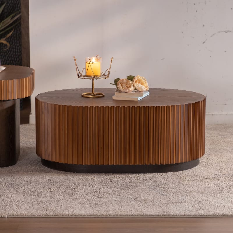 Round Wood Nesting Coffee Table Set of 2 for Living Room