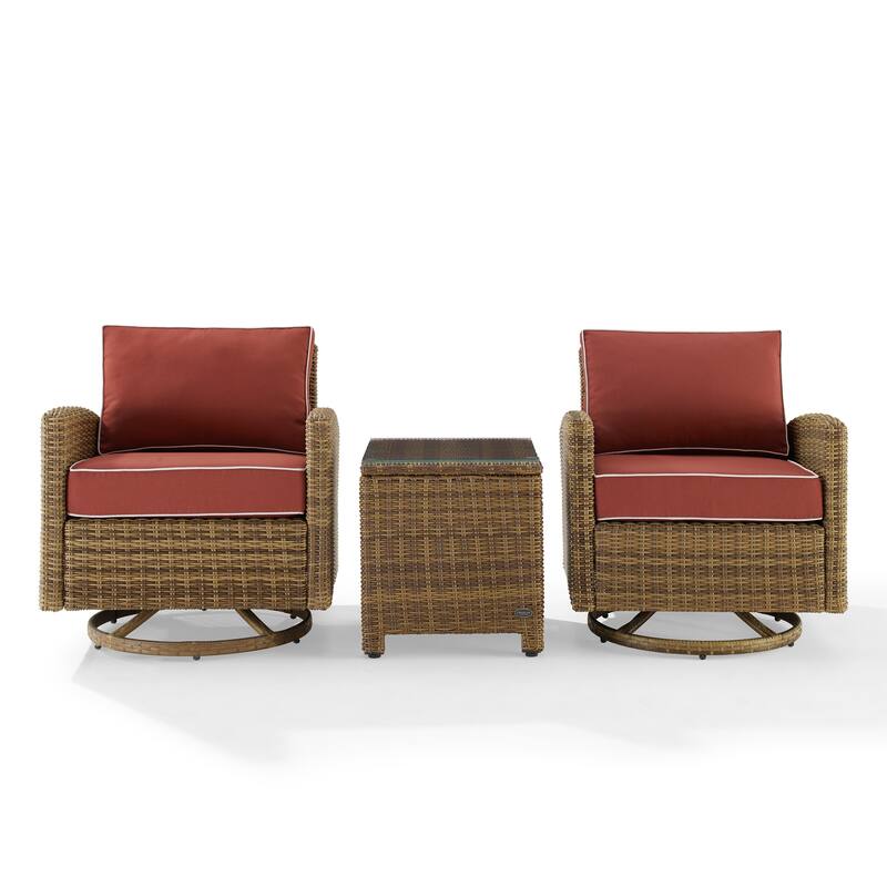 Crosley Bradenton 3Pc Outdoor Wicker Swivel Rocker Chair Set