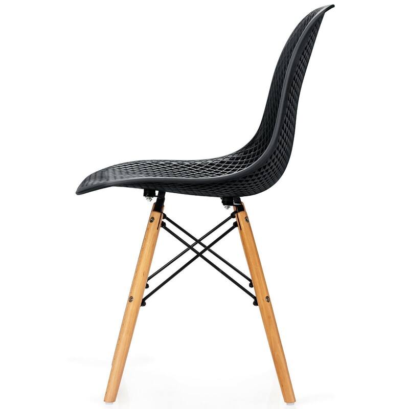 4 Pcs Modern Plastic Hollow Chair Set with Wood Leg - 22" x 18" x 32.5" (L x W x H)
