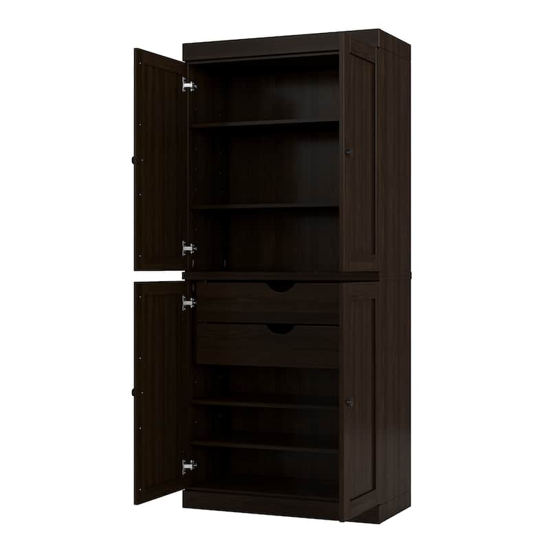 Palace Imports 100% Solid Wood Bathroom Storage Cabinet, Shaker Doors, 2 Drawers, Adjustable Shelves, 32" Wide, 71.5" Tall - Espresso