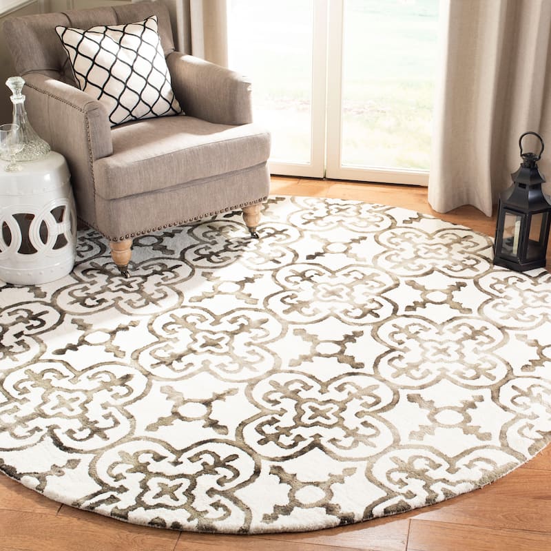 SAFAVIEH Handmade Dip Dye Reintraut Watercolor Vintage Boho Wool - 7' x 7' Round - Ivory/Brown - Runner/Round